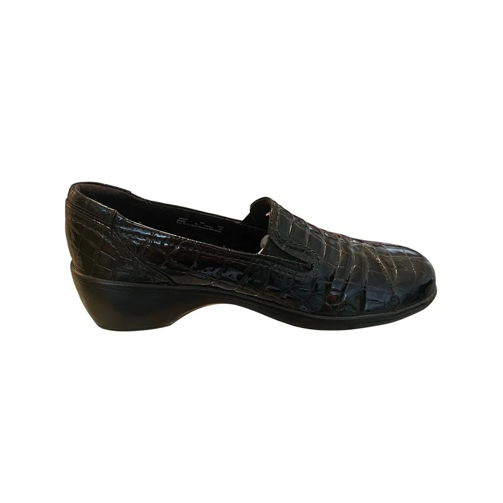 Clarks Bendables Black Croc‎ Embossed Patent Leather Slip On Loafers 9N 38633